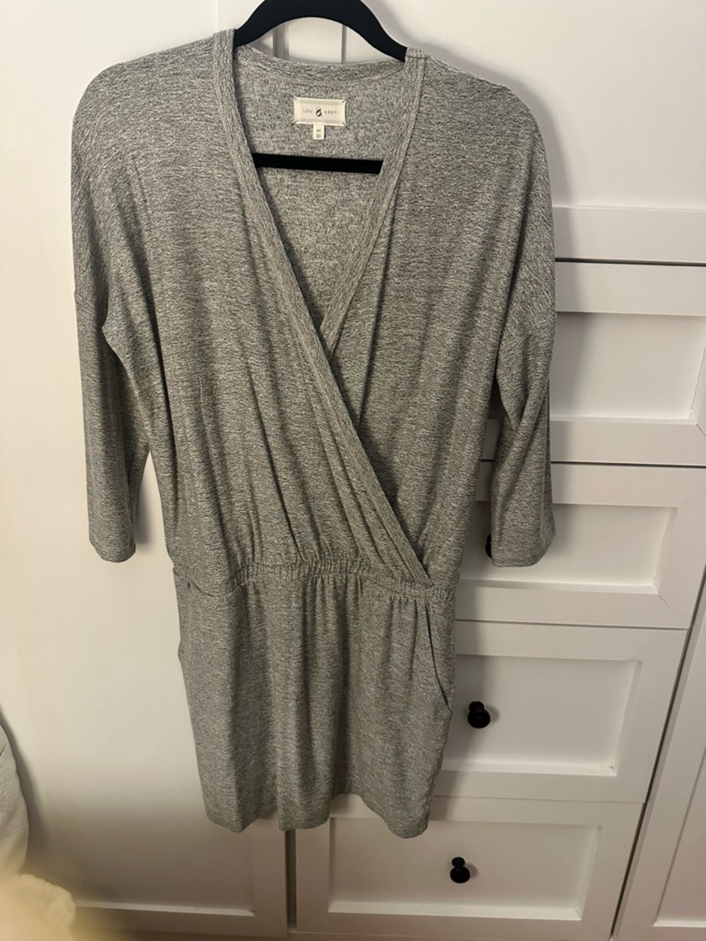 Lou & Grey Heather Gray Wrap-Front Long Sleeve Dress